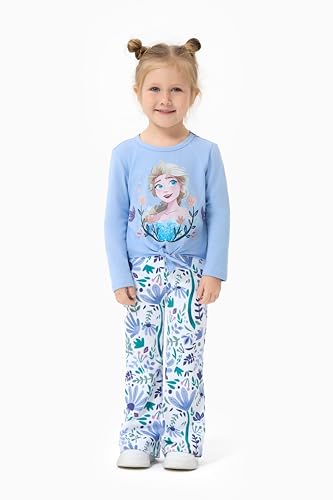 Image of Disney Frozen Princess Minnie Stitch Girl Clothes Long Sleeve Knot Front Sweatshirt Flare Pants Fall 2 Piece Outfit 2-9Y