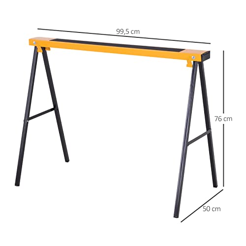 DURHAND Lot de 2 tréteaux pliables compactes poignée transport dim. 100L x 50l x 76H cm surface antidérapante métal noir jaune - Les Beatles, Paul McCartney, John Lennon, RIngo Starr, George Harrison DURHAND Lot de 2 tréteaux pliables compactes poignée transport dim. 100L x 50l x 76H cm surface antidérapante métal noir jaune – Image 6