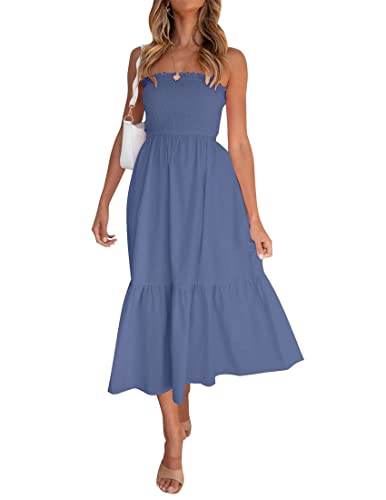 Image of ZESICA Women's Summer Boho Strapless Maxi Dress 2026 Casual Off Shoulder Smocked Flowy A Line Beach Holiday Long Dresses