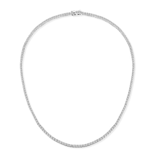 Gemsme 18K White Gold Plated 2.0mm Round Cubic Zirconia Classic Tennis Necklace For Women (18 Inch)