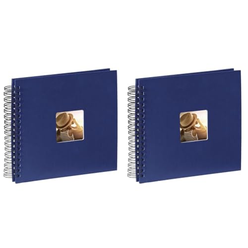 Hama Fotoalbum 28x24 cm (Spiral-Album mit 50 schwarzen Seiten, Fotobuch mit Pergamin-Trennblättern, Album zum Einkleben und Selbstgestalten) blau (Packung mit 2)