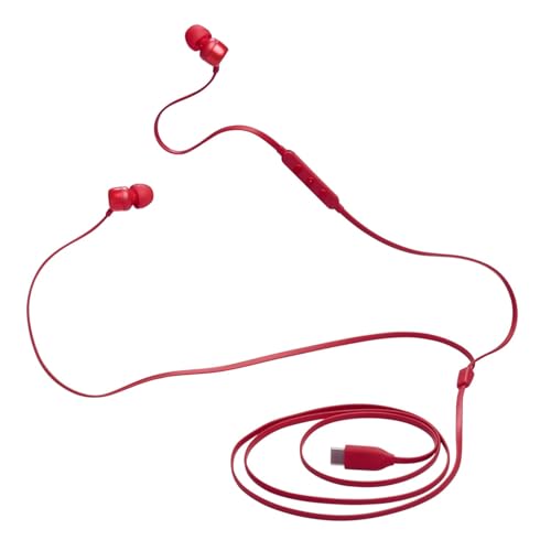 Image of Type-C Wired Earphone with Tangle-Free Cable Construction, Intelligent 3-Button EQ Remote and Microphone, for 310C Jbll USB-C Devices [Red]