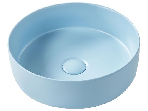 Lavabo en Céramique 37 cm Rond Mat Vasque Evier Salle de Bain Bleu Gudar