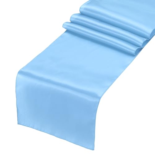 uxcell 6 Pcs Sky Blue Satin Table Runner 12" x 108" Romantic Silk Table Runner Smooth Fabric Table Runner Decorations for Wedding Dining Birthday Party (9ft) by uxcell - Used condition - US$13.84