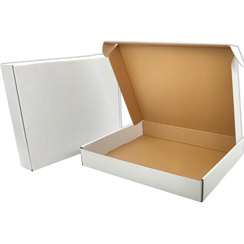 Lmuze 13x10x2 Shipping Boxes (25pcs) White Mailer Corrugated Cardboard Box
