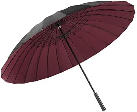 ThreeH Stick Umbrella 190T 24 Ribs Double Layer Long Leather Handle Straight Anti-UV Sun/Rain Walk Windproof Umbrella,Red