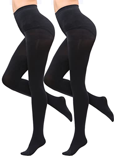 LASETA Tights for Women 120D Control Top Opaque Pantyhose for Winter 2 Pairs (as1, alpha, l, regular, regular, Black)