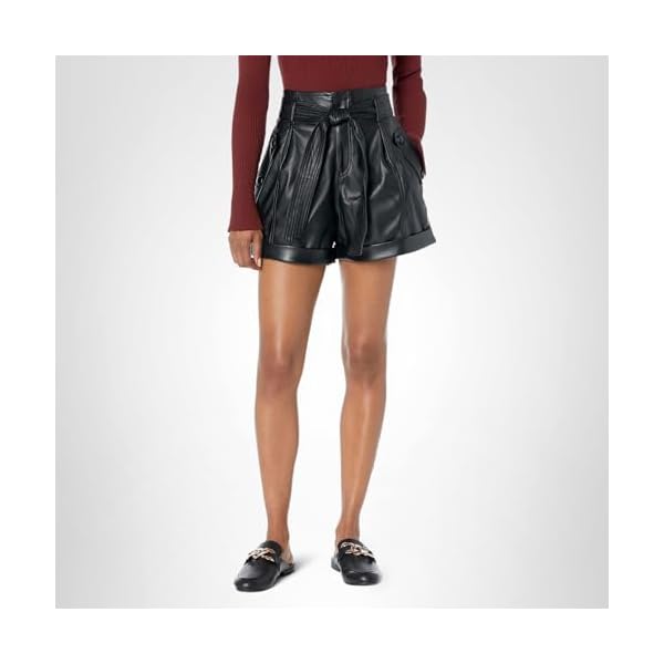 [BLANKNYC] Womens Luxury Clothing Vegan Leather Self Tie Paperbag Short, Comfortable & Stylish