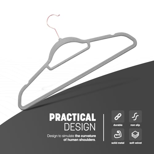 Image of KEPLIN Velvet Hangers 20 Pack - Non-Slip Clothes Hangers with Tie Bar & 360 Hook - Durable & Sturdy, Space-Saving Wardrobe Organisers for Suits, Jackets & Clothes- Home Storage Solution (Grey)