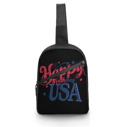 Happy Birthday USA Chest Bag Foldable Crossbody Unisex Pack Travel Hiking Adjustable Shoulder Straps Sling Bags