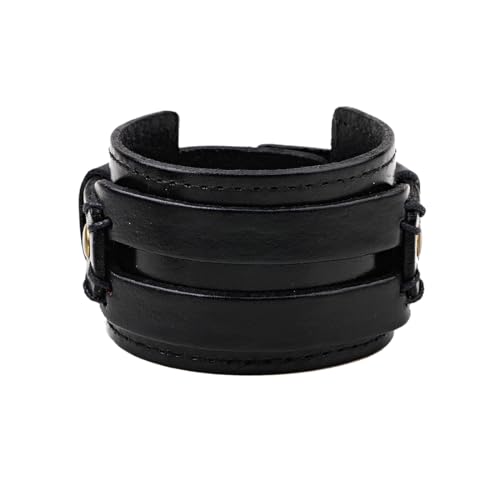 keland Vikingo Pulsera de Cuero Muñequera Brazalete para Mujeres Hombres (A-Negro)