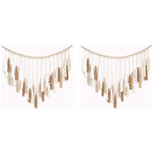 Macramé mural marron pour chambre et salon déco bohème perles bois - 2