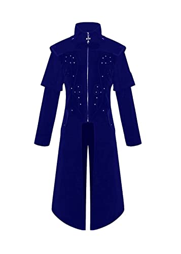 Chaqueta de cola steampunk gótica renacentista retro para hombre, uniforme de esmoquin de terciopelo bordado victoriano medieval, disfraz de pirata vintage para adultos, disfraces de cosplay, azul, XL Cover