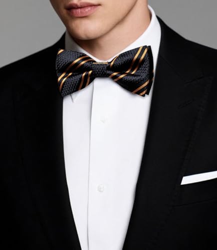 Image of Dubulle Mens Paisley Striped Bowtie Set Pre-tied Bowtie for Men and Pocket Square Set Wedding Business