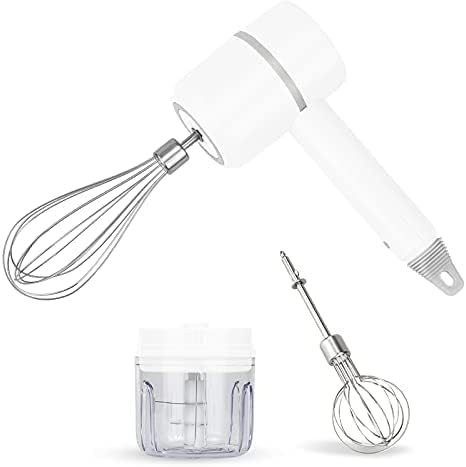 Speeds - Batidora de mano eléctrica de 3 en 1 con capacidad para cocina, portátil, recargable, color blanco