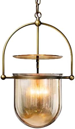 Vintage Hanging Pendant Lighting Fixture 3 Lights Amber Glass Chandelier Pendant Lamps for Foyer Dining Room Living Room Kitchen(Brass) (Brass), 02135