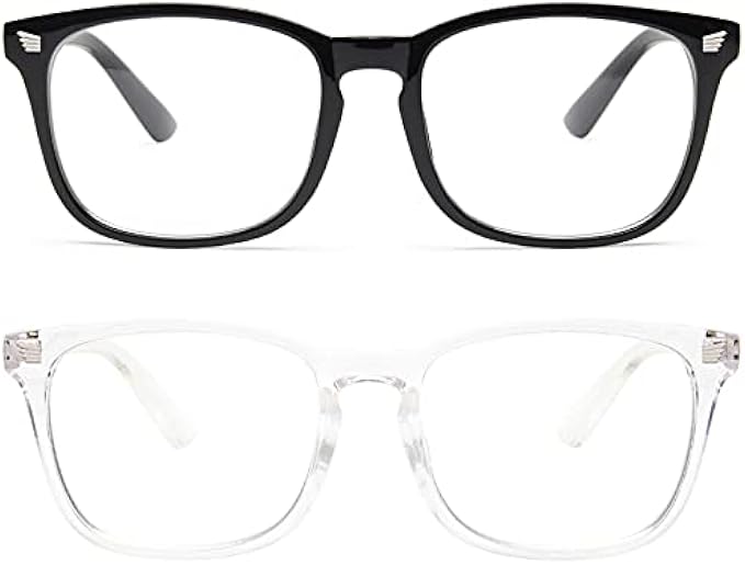 livho 2 Pack Blue Light Blocking Glasses, Computer Reading/Gaming/TV/Phones Glasses for Women Men,Anti Eyestrain & UV Glare (Light Black+Clear)