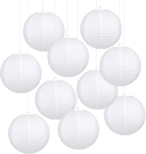 LIHAO 10 Inch White Round Paper Lanterns, 10-Pack