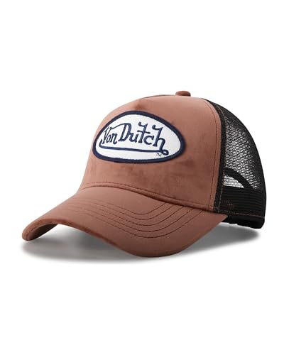 Image of Von Dutch Unisex Trucker Hat - Velvet Curved Bill Mesh Back Retro Classic Adjustable Snapback Baseball Cap for Men and Women