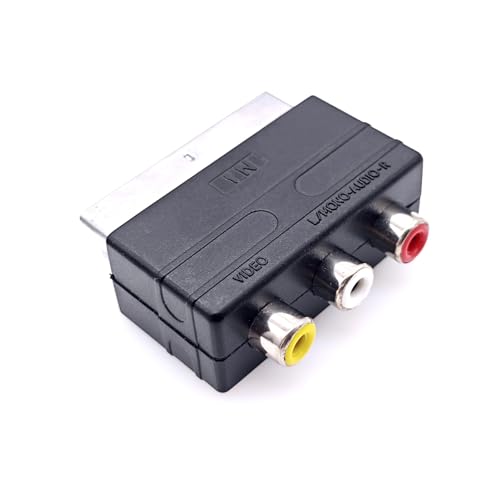 JZK Scart to 3-RCA Phono Sockets Adaptor, Scart Male to 3 RCA Female Plug with Input/Output Converter for PS4 TV DVD VCR