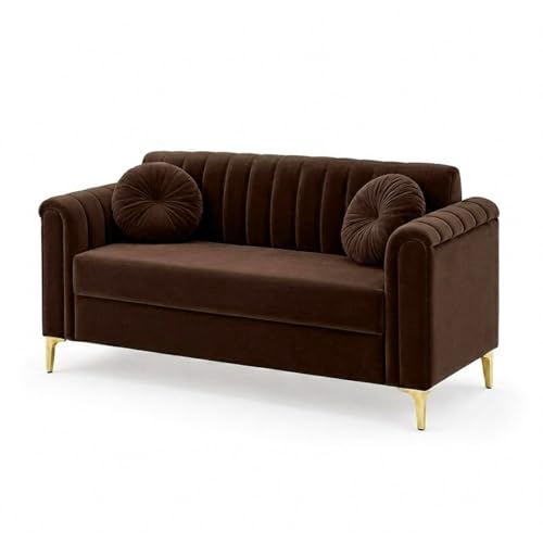 Image of FURNY Dorino 2 Seater Fabric Sofa Set (Dark Brown) Premium Velvet Finish Durable & Comfortable Ideal for Living Room