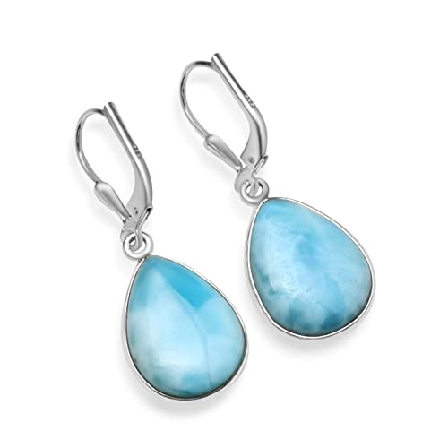 Silver Palace Boucles d'oreilles Pendantes en larimar Naturel en Argent Sterling 925 pour Femmes
