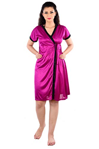 Image of Women's Night Dress and Nighties Satin Nightwear 6pc Robe & Nighty Set (Robe, Nighty,Top,Shorts, Bra & Thong)