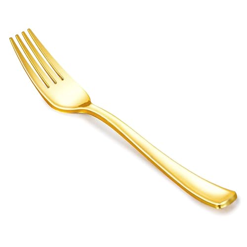 50PCS Gold Plastic Forks, 7.5 Inch Heavy Duty Disposable Silverware
