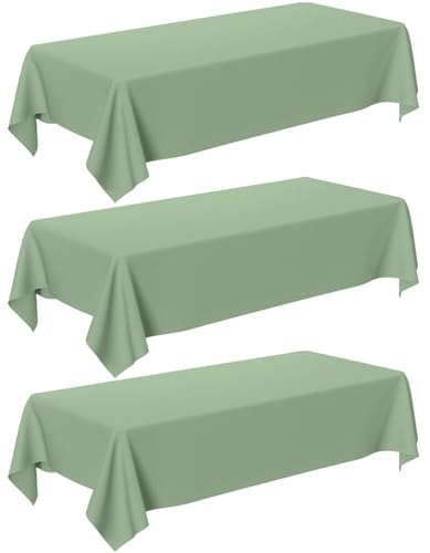Image of Oigco Sage Green Tablecloth - 3 Pack 54 inch x 108 inch Rectangle Disposable Sage Green Table Cloth, Waterproof Plastic Table Cover for Party, Wedding, Holiday & Gathering Use