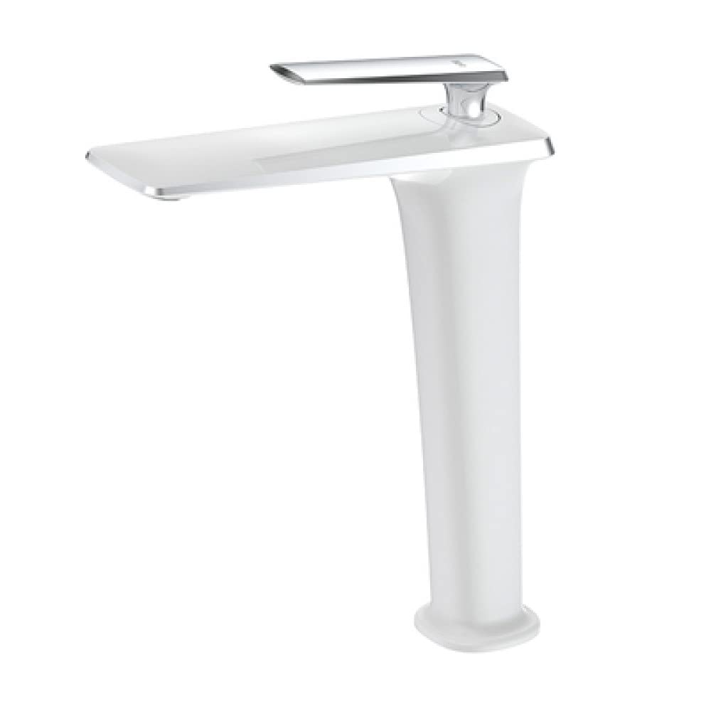 Robinet mitigeur blanc/or en laiton avec bec surélevé pour lavabo et toilettes