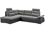 Kabs Polsterwelt - Ecksofa Jakarta - 219 x 260 x 103 cm - Couch grau - Ottomane Links mit Schlaffunktion - Moderne Schlafcouch mit Verstellbarer Armlehne & Kopfstützen – Sofa inkl. Kissen