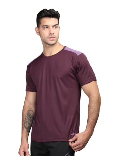 Image of CHKOKKO Men's Round Neck Gym Sports T-Shirt Wine Purple S