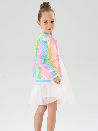 Image of 2Bunnies Girl Ombre Pastel Gradient Shimmer Sparkle Colorful Sequin Bomber Jacket