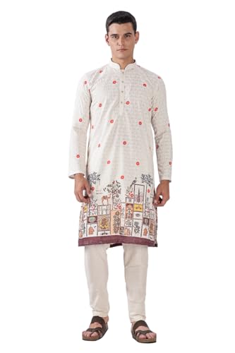 Image of BE ACTIVE Men's Cotton | Regular Fit Casual Mandarin Collar | Long Length Full Sleeves | Embroidered Indian Kurta
