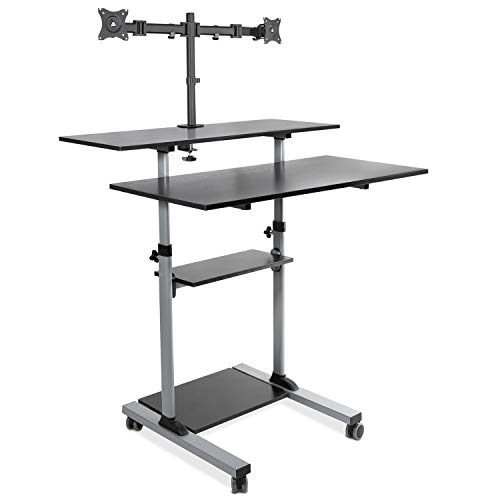 Mount-It! Mobile Standing Desk with Dual Monitor Mount