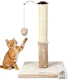 Happi N Pets 22' Cat Scratching Posts for Indoor Cats, Carpet Cat Scratch Post, Sisal Cat Scratcher, Cat Post with Rotatable Hanging Balls & Stable Base, Cat Scratchers for Kittens-Beige