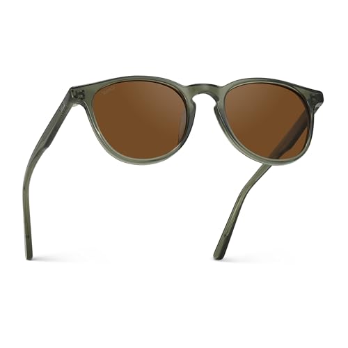 WearMe Pro Classic Round Polarized Sunglasses for Men | Retro Design with Brown lens (Crystal Sage/Brown Lens)