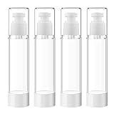 Voarge 4 Stück 30ml Kunststoff Airless Pumpspender Leer, Creme Spender Pumpflasche, Transparente Reise Spenderflasche, für Gel Shampoo Lotion Creme