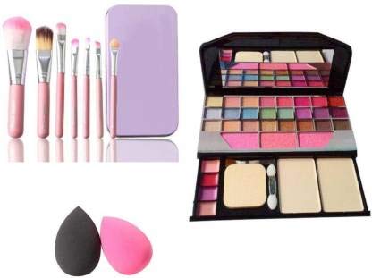 All in One Best Makeup kit Combo 6155 With Set of 7 Makeup Brushes & Washable Makeup Sponge Beauty Blender Puff (Eyeshadow,Blusher,Compact,Lip Gloss (10 Items in the set)