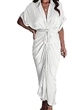 Krumba Damen-Sommer-Maxikleid: lässiger V-Ausschnitt, Knopfleiste an der Taille – Komfort für Strandparty, Hochzeit, Outdoor-Veranstaltungen, Weiss/opulenter Garten, Klein