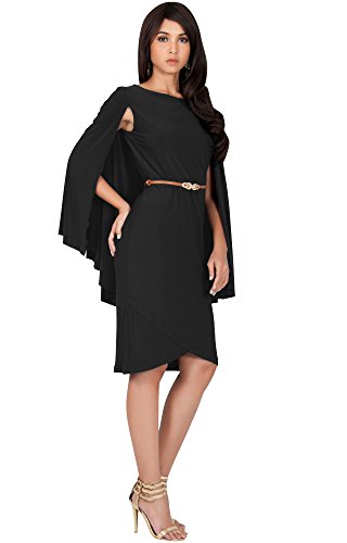 Koh Koh Plus Size Womens Long Cape Batwing Cloak Dolman Sleeve Belt Knee Length Fall Winter Work Tunic Dressy Formal Casual Cocktail Funeral Mini Midi Dress Dresses, Black 2Xl 18-20 #TOP3