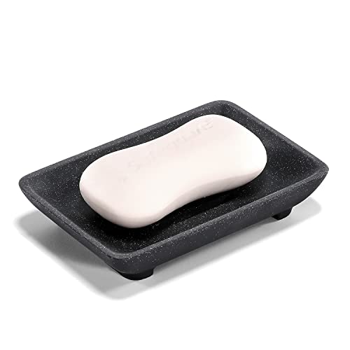 Soap Dish with Drain, Aimou Bar Soap Holder Saver Self Draining Waterfall Soap Sponge Tray Dishes, Easy Clean Soap Case Box Container for Bathroom Shower Kitchen Sink Countertop Black