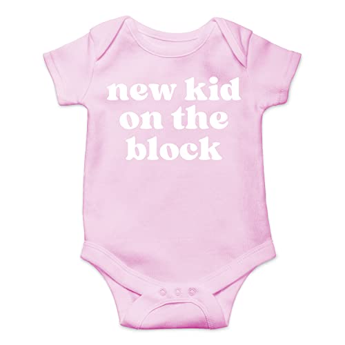 Belle Homie New Kid On The Block - Funny Baby Essentials Bodysuit - Baby Boy Clothes Newborn Girl Outfits (Newborn, Pink)