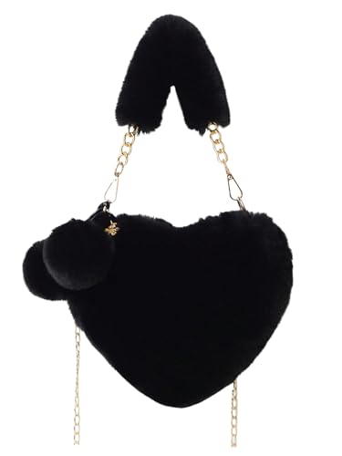 Verdusa Women's Fuzzy Furry Heart Purse Y2K Top Handle Crossbody Shoulder Bag