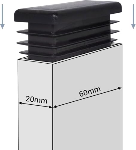 Image of (Pack of 10) Rectangular Plastic Plugs 25 /32 inch x 2-3 /8 inch (20 x 60 mm), Matt Tube Inserts, Fence Post Caps, Jet Black RAL 9005