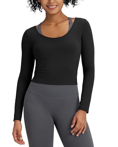 G4Free Active Long Sleeve Tshirt Shirts For Women Slim Athletic Workout Tops Gym Yoga Base Layer Scoop Neck Undershirt cover