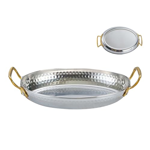Moxeupon Poele Para Paella, Oval De Acero Inoxidable, Utensilio De Cocina Sin Revestimiento Con Dos Manijas Para Cocina Principiante, Reuniones Familiares, Comidas Al Aire Libre,