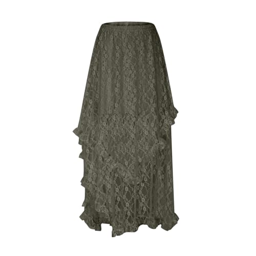 Women's Flowy Lace Maxi Skirt, Asymmetrical Layered Ruched Casual Skirts Boho High Waist Beach Vacation Clothes4