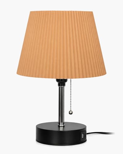 Image of Homesake Bedside Lamp for Bedroom Nightstand Table Light with USB A | C Charging Port, Desk Lamp, Pull Chain Light, Side Table Desk Reading Lamp, Living Room Gift, (Khadi Frill)