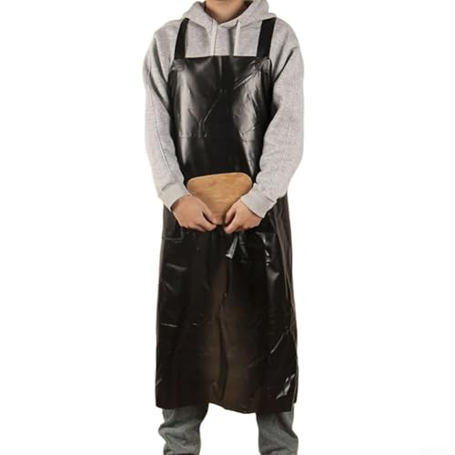 Grembiule in PVC impermeabile e a prova di olio per cucina, cucina, pulizia, giardinaggio, pesca, abbigliamento protettivo di grado industriale con collo regolabile (è nero)